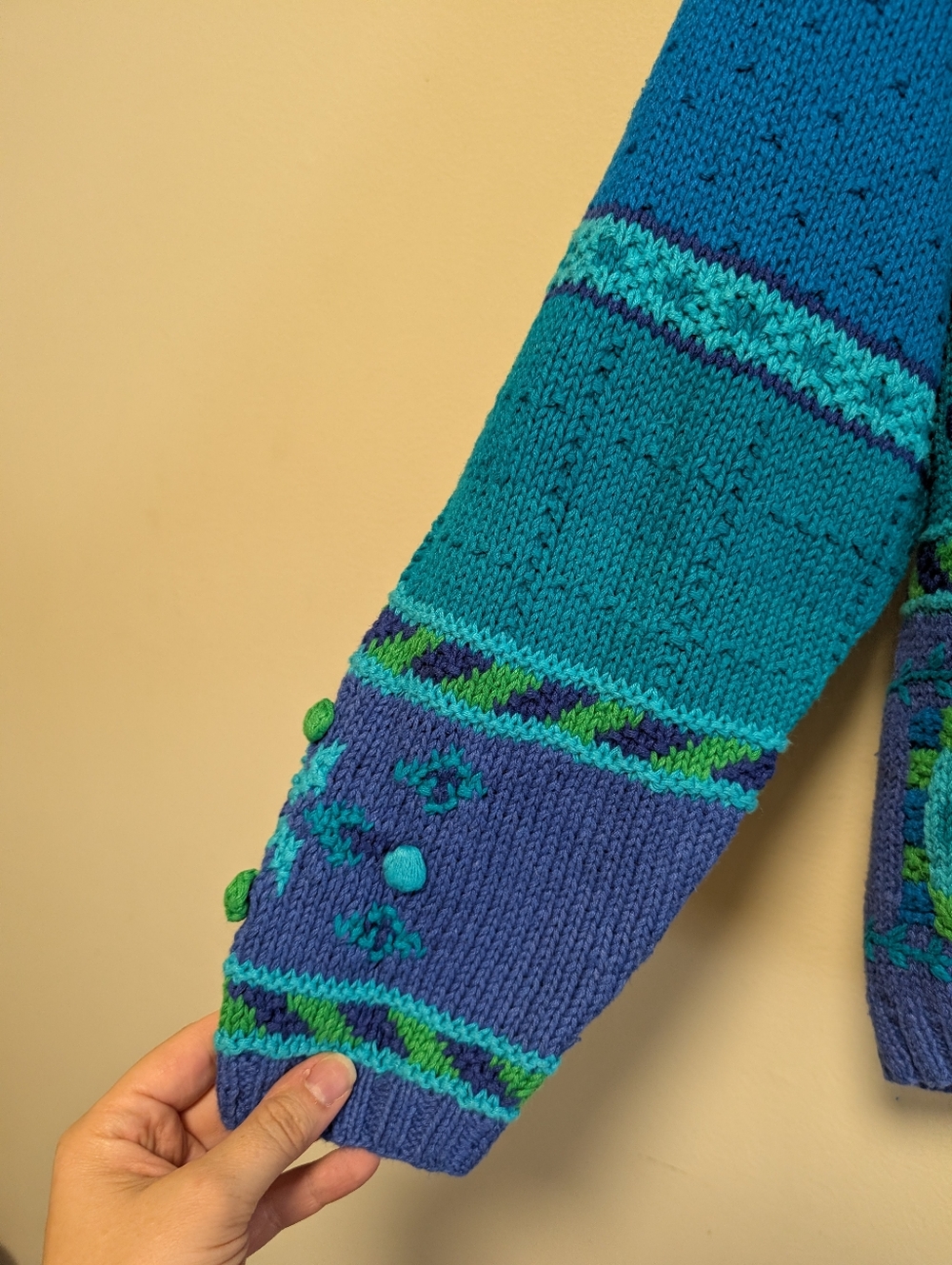 Robert Scott Ltd Hand Knit Cardigan Blue Teal Textured Size S - Picture 3 of 8